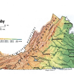Virginia VA Topography Map Glossy Poster Picture Photo Print Banner
