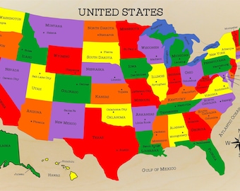 Map Of The 50 States And Capitals State Capitals Map | Etsy