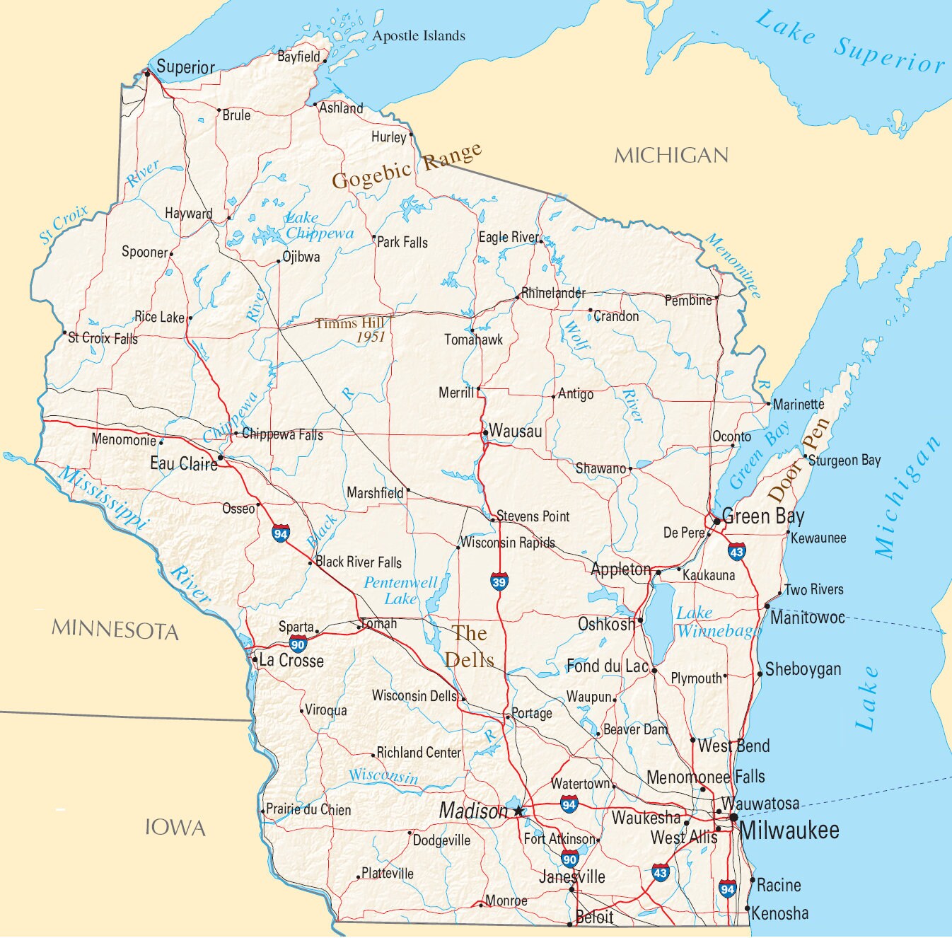 Political Map Of Wisconsin Wisconsin State Road Map Glossy Poster Picture Photo Banner | Etsy Canada
