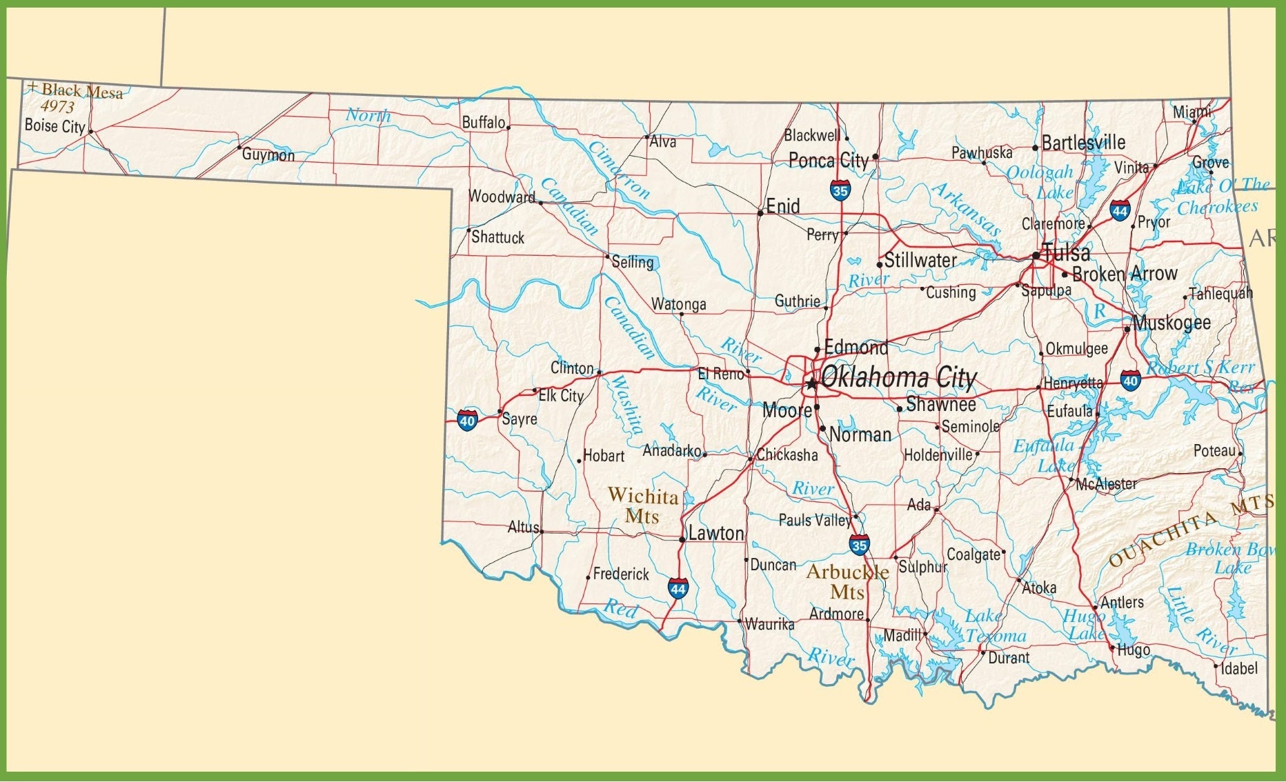 Oklahoma State Road Map Glossy Poster Picture Photo Banner | Etsy