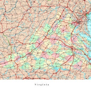 Carte routière de l'État de Virginie, affiche sur papier glacé, bannière photo, politique de la ville