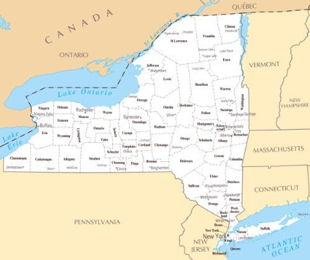 NEW YORK STATE County Map Glossy Poster Picture Photo Banner City - Etsy