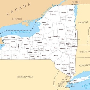 ÉTAT DE NEW YORK, carte du comté, affiche sur papier glacé, photo, bannière, ville