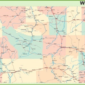 Carte routière de l'État du WYOMING, affiche sur papier glacé, bannière photo, autoroute de la ville