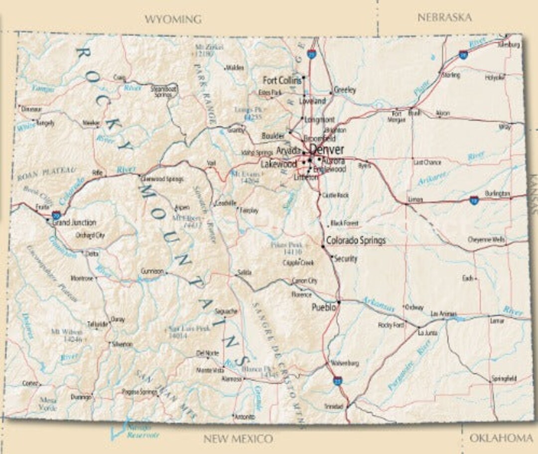 COLORADO STATE ROAD Map Glossy Poster Picture Photo Banner Denver City ...