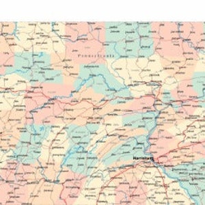 Mapa da ESTRADA ESTADUAL DA PENSILVÂNIA Cartaz brilhante Foto cidade condado pa