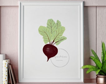 Hand-drawn Beet Art - Kitchen Art - Minimalist Print - 3 Print Set- Gift Print- Colorful Prints - Simple Art- Root Vegetables- Dining Room