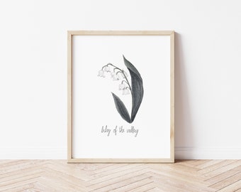 May Birth Flower Lily of the Valley | Watercolor Print Birth Flower| Botanical Floral Illustration | Birth Month | Wall Decor| Gifts for Her