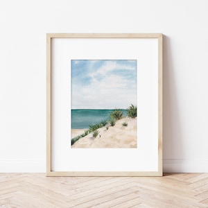 Beach Watercolor Landscape, Coastal Decor, Ocean Painting, Watercolor Seashore Print, Summer View Painting