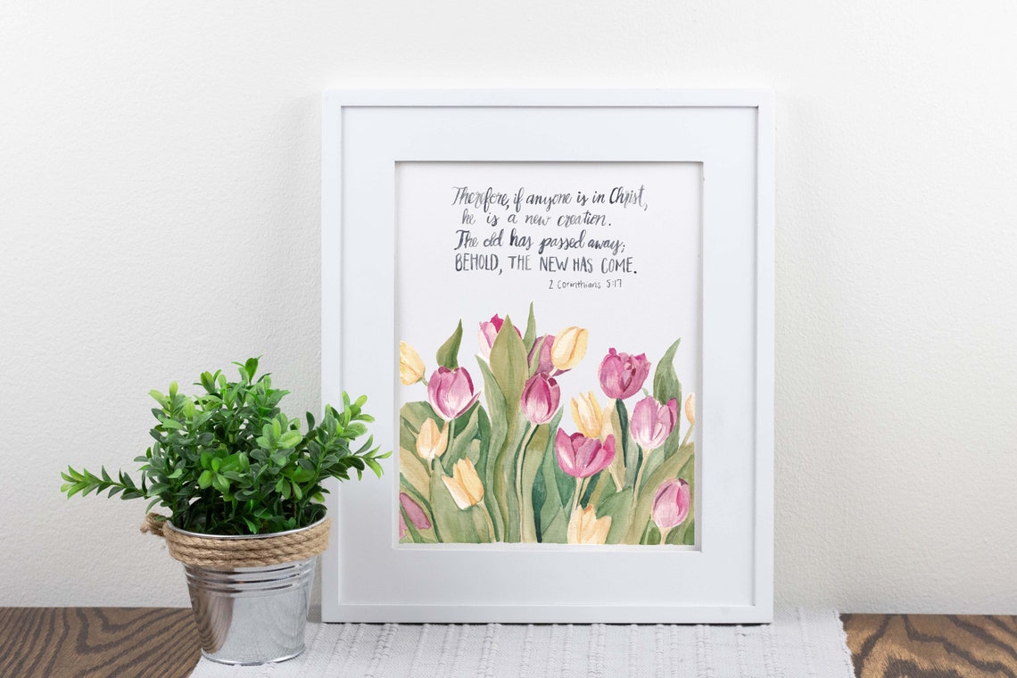 2 Korinther 517 mit rosa und gelben Tulpen Neue Schöpfung Etsy.de