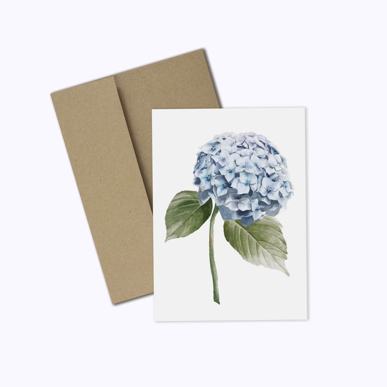 Blue Hydrangea A2 Greeting Card, Note Card, Blank Inside, Watercolor Hydrangea Card image 1