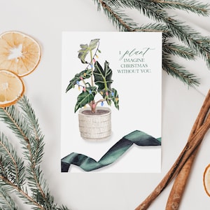 I Plant Imagine Christmas Without You Watercolor Christmas Greeting Card, Cottagecore holiday card, Festive House Plant Card, Blank Inside