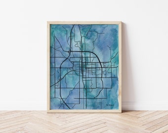 Bloomington Indiana Map | Watercolor City Print | IU Indiana University alumni gift for students | Poster | Wall Decor