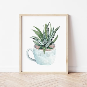 Stampa di arte botanica Haworthia, Zebra Cactus Acquerello Casa Pianta Arte murale, Regali genitore pianta, Decorazione Boho, Pittura vegetale