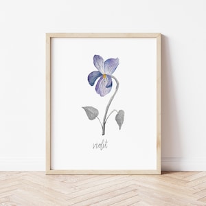 February Birth Flower Violet | Birth Flower Watercolor Print | Botanical Floral Illustration | Birth Month Art | Wall Decor | Gifts for Her