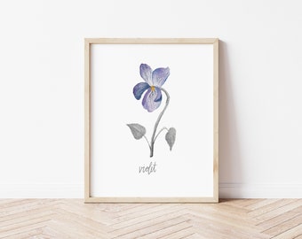 February Birth Flower Violet | Birth Flower Watercolor Print | Botanical Floral Illustration | Birth Month Art | Wall Decor | Gifts for Her