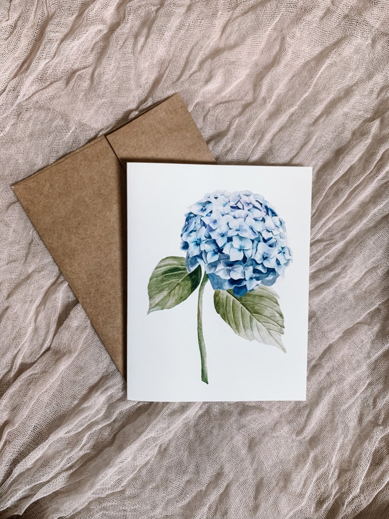 Blue Hydrangea A2 Greeting Card, Note Card, Blank Inside, Watercolor Hydrangea Card image 2