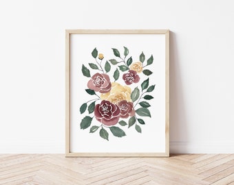 Floral Watercolor Print, Watercolor Loose Floral, Floral Wall art, Flowers, Botanical, Nature art print, spring florals