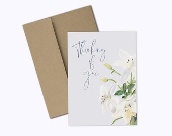 White Lily Watercolor Sympathy Card, Thinking of You, Condolence Card, Encouragement Greeting Card,