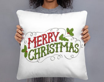 Old Style Vintage Retro Font Merry Christmas Throw Pillow...Two Sided Design..gift for all