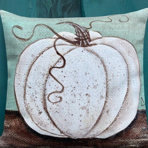 White Pumpkin Printed from Original Hand Painted DESIGN on a Premium Pillow. Double Sided and Includes Insert.