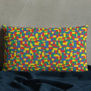 Color Block Premium Pillow. Building Block image pillow. Man cave pillow. Game room pillow.
