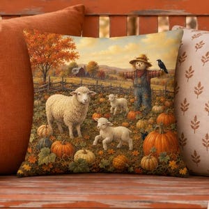 Primitive Black Face Sheep Pillow, Rustic Country Farmhouse Decor, Stone Bridge Black Cat and Crow 18x18 Double-Sided Throw Pillow
