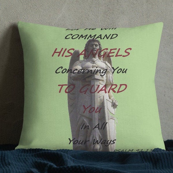 Premium PSALM 91 Quote Pillow..Throw Pillow He Will Guard You Spiritual Quote Bible Quote