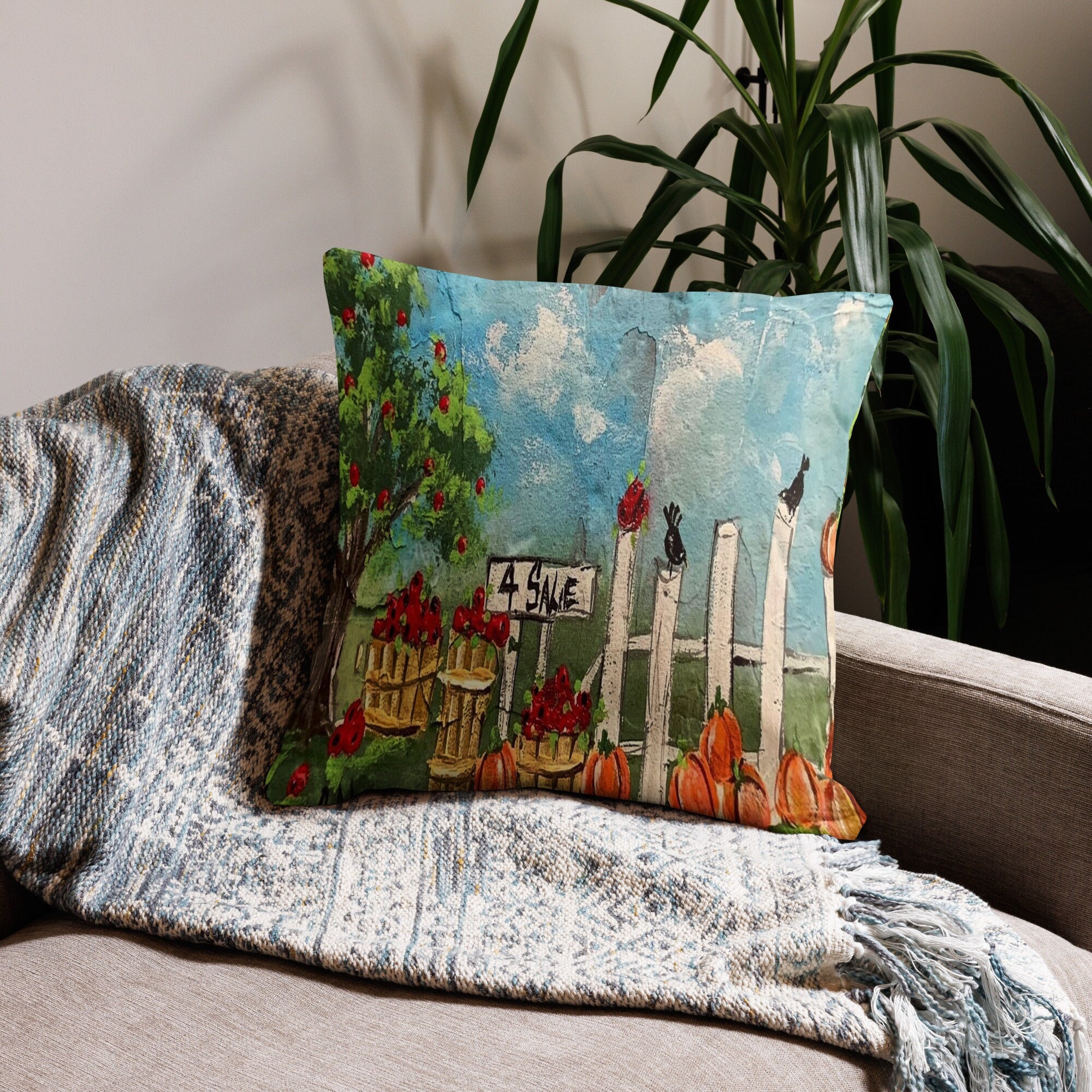 Apples and Pumpkins Printed from Original Hand Painted Design on a Premium Pillow. Double Sided with Insert