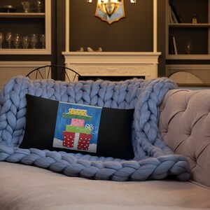 Colorful Stacked Christmas Packages on a 12”x20” Throw Pillow