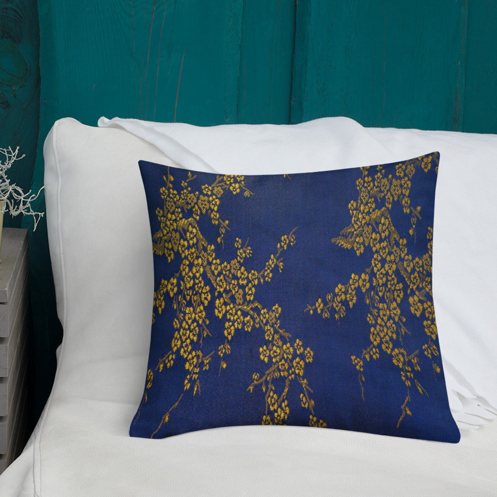 Premium Pillow Gold on Navy Design Print. Cottage Décor Home Etsy