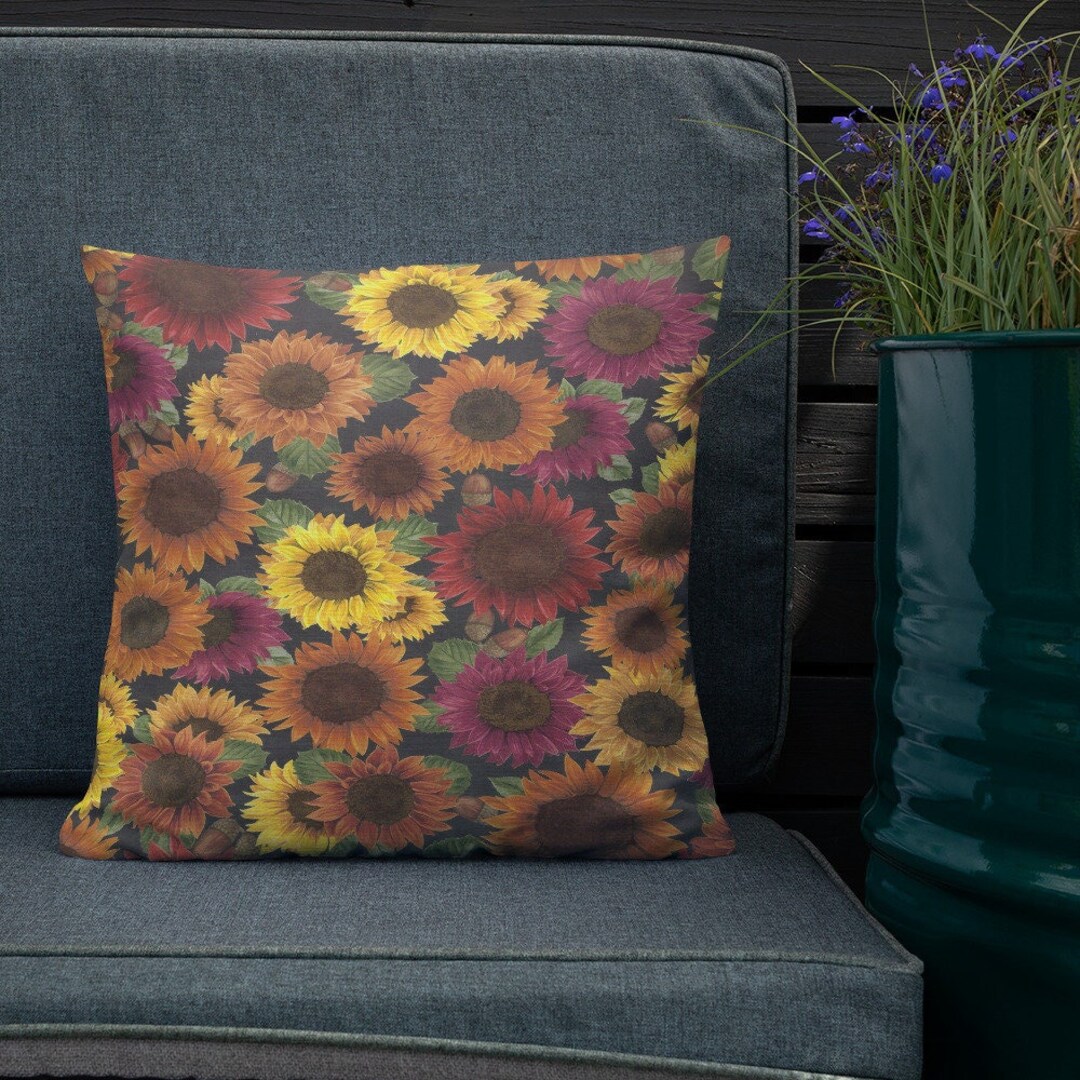 Premium Pillow With Sunflowers, Pillow Cover With Insert, Gift for Her
