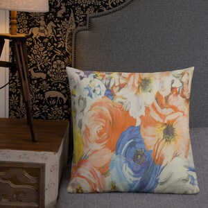 Premium Multi-colored Flower Print Pillow. Floral Décor. Home Décor.