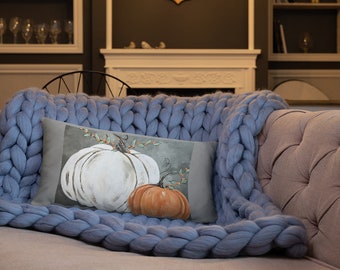 The GREAT White Pumpkin and his Orange Pumpkin Sidekick Throw Pillow. Original Hand Painted DESIGN that is then PRINTED on a pillow cover.