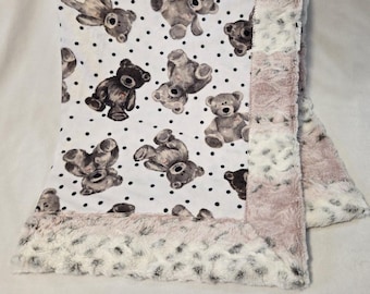 minky blanket-plush throw blanket-super soft blanket-teddy bears with hearts