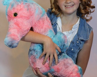 Seahorse Stuffed Animal-stuffed minky seahorse -Plush seahorse stuffie-large stuffie