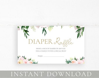 Diaper Raffle Card Bambi Baby Shower Diaper Insert Floral Fairy Garden Woodland Animal Enchanted Forest Glitter Fawn Deer Instant Download