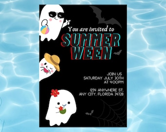 Summerween Invite, Summerween Party Invite, Spooky Summer Party, Summer Halloween Party, Editable Template, Instant Download