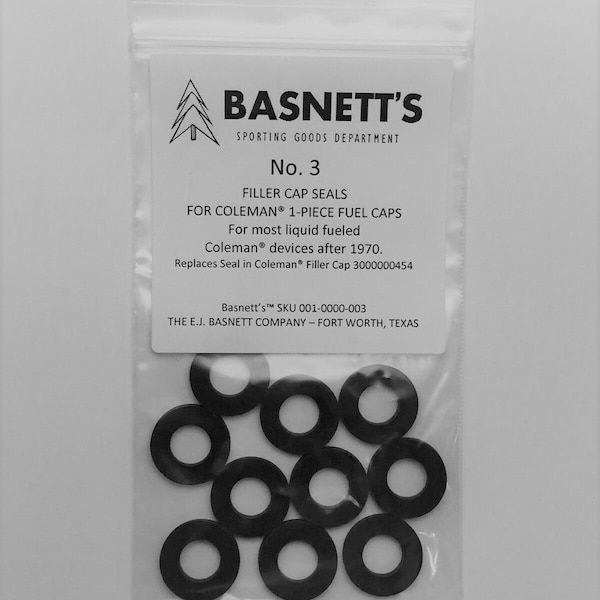 Basnett’s No. 3 Fuel Cap Seals for Coleman Camping Lanterns Stoves Lamps and Heaters