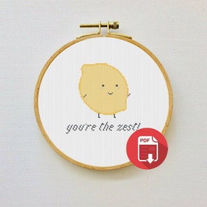 You&#39;re the Zest! (Lemon Pun) Cross Stitch Pattern (PDF) Food Pun Cross Stitch Pattern