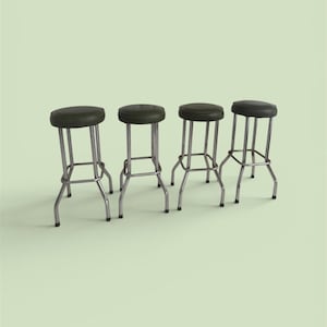 Taburetes de bar industriales de cromo y vinilo de mediados de siglo