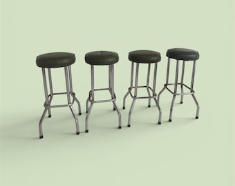 Industrial chrome and vinyl bar stools mid century