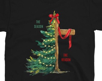 The season the reason shirt christmas shirt christmas tree cross Jesus christmas shirt