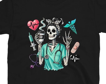 Nurse skeleton er rn night nurse shirt halloween boo