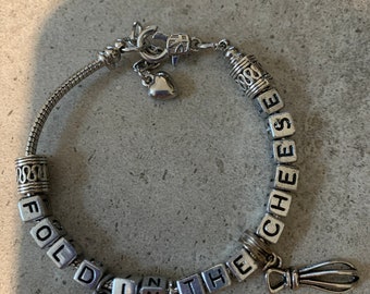 Fold in the Cheese Charm bracelet David Rose Moira Rose TV adjustable silver tone