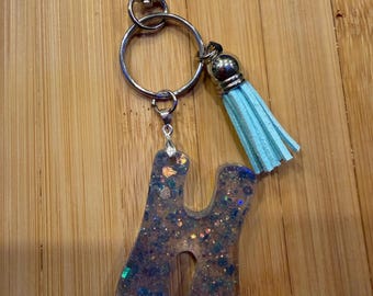 Personalized resin heart clasp key chain with tassel