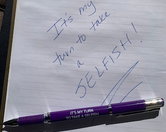 It’s my turn to take a selfish purple gel pen blue ink Alexis Rose David Rose