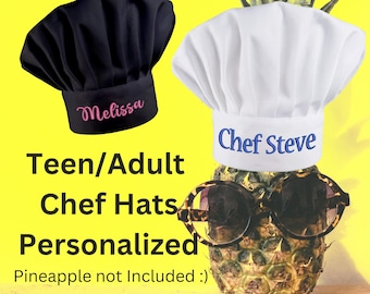 Chef hat for teens and adults in black or white with embroidered name, Personalized gift for cooks and bakers