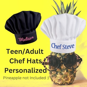 Chef hat for teens and adults in black or white with embroidered name, Personalized gift for cooks and bakers
