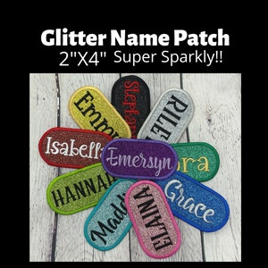 Embroidered Glitter Name Patch, jewel tones, personalized custom patch, iron on or peel and stick patch, backpack, jacket, stocking patch